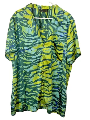 Asos Design Mens Satin Green Zebra Stripe Short Sleeve Button Up Size 2XL - Image 1 of 4