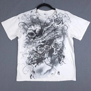 Urban Legends Y2K Shirt Herren Large White Distressed Tee Skull Roses Grunge Goth - Bild 1 von 11