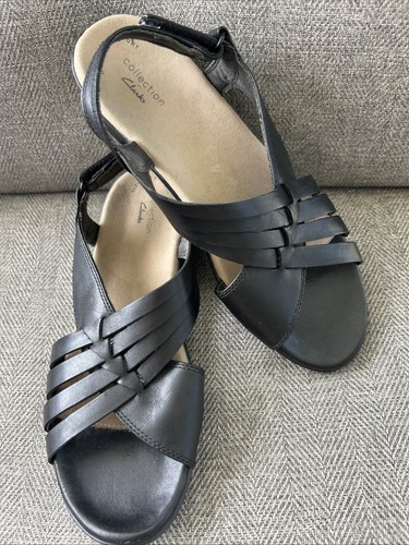 Clarks Loomis Cassey sandali neri in pelle con tacco scarpe donna taglia 9M