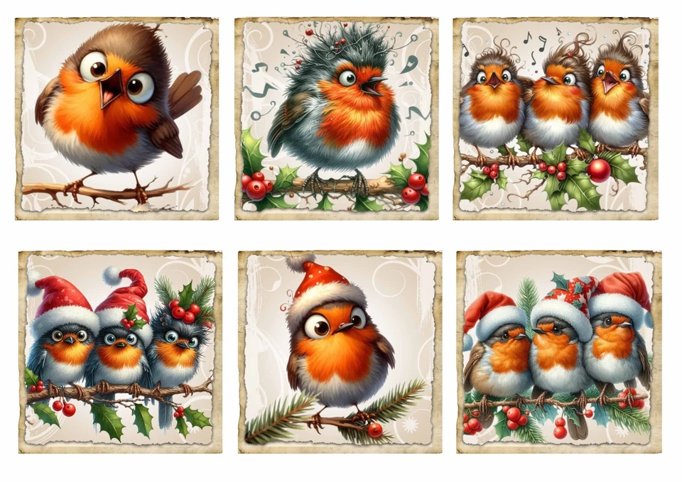 CREATION ART Christmas Robin Card Toppers Cardmaking Scrapbooking, Ephemera, Gift Tags topper