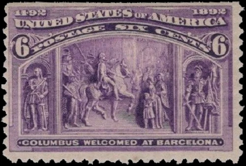 SAVOYSTAMPS USA Scott # 235 1893 F MNH 6c Purple Columbus in Barcelona CV-$ 150 - Image 1 of 1