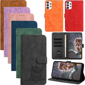 Custodia cellulare per Samsung X Cover 7 Pro M53 M33 A6 A8 gufo goffrato flip wallet case - Foto 1 di 20