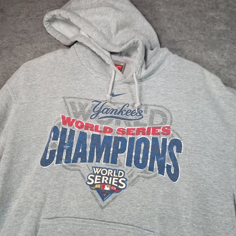 New York Yankees Hoodie Mens M Gray Center Swoosh 2009 World Series Champions Cover