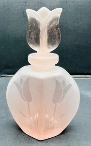 Vintage Rosa Milchglas Parfüm Flakon Tulpe Design Tulpenförmiger Stopfen - Bild 1 von 18