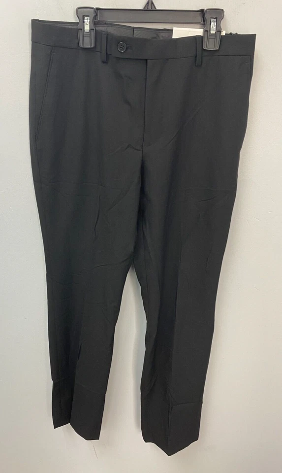 DKNY Men's Black 30W X 30L Modern-Fit Stretch Trousers Dress Suit Pants