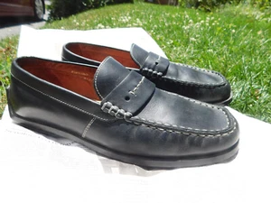 Bacco Bucci Men Black Leather Square Toe Stitched Classy Loafers 9.5 Clean Nice! - Picture 1 of 12