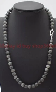 Natural Beautiful 6mm Black Labradorite Round Gemstone Beaded Necklace 16-32in - Picture 1 of 12