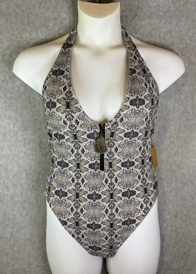 Traje de baño Rachel Roy para mujer mediano estampado animal cremallera frontal 1 pieza traje de baño pitón Foto 1 de 4