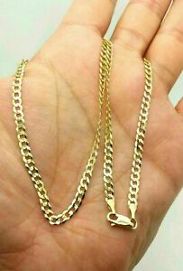 10K Yellow Gold 3MM Curb Cuban Link Chain Pendant Necklace 22"