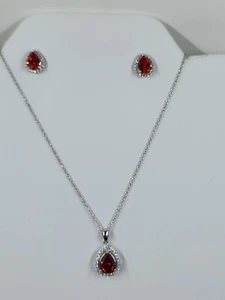 Orange and White Cubic Zirconia Teardrop Jewelry Set, Sterling Silver - Picture 1 of 5