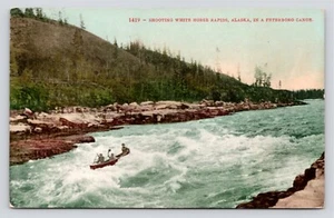 Shooting White Horse Rapids Alaska Men in Peterboro Canoe VTG Unused DB Postcard - Picture 1 of 4