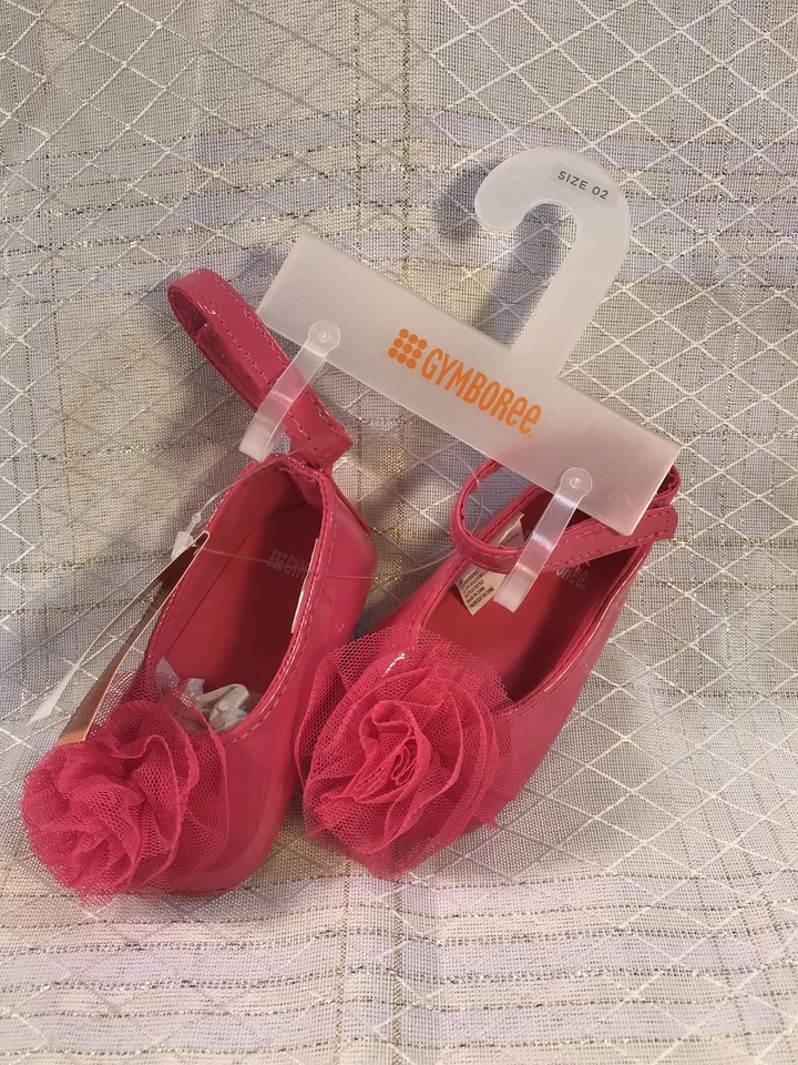 Gymboree Infant Strap Dress Crib Shoes Baby Girl Hot Pink With Tulle Blow Size 2 - Image 1 of 4
