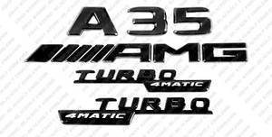 Set Gloss Black Emblem Badge Sticker for Mercedes-Benz A35 Turbo 4Matic AMG W177 - Picture 1 of 15