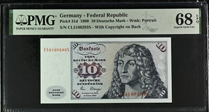 GERMANY 10 DEUTSCHE MARK 1980 P31 PMG 68 SUPERB GEM UNC EPQ ONLY 1 FINER - Picture 1 of 2