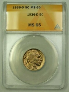 1936-D Buffalo Nickel 5c ANACS MS-65 (A) (WW) - Picture 1 of 2