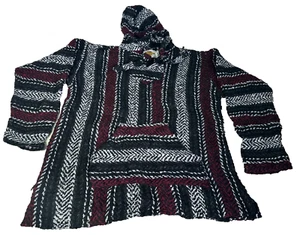 Baja Mens Hippie Hoody Festival Size Med Surfer Beach Party  Pre Loved Striped - Picture 1 of 8