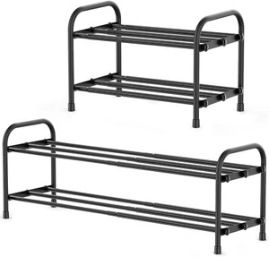 2-Tier Expandable Shoe Rack Stackable Adjustable Metal Shelf for Closet Entryway - Picture 1 of 7
