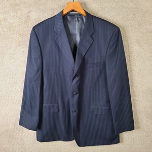 Mazzoni Jacket Mens 46L Blue Striped Blazer Polyester Blend 3 Button Suit Coat - Picture 1 of 16