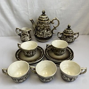 Rare Antique Capodimonte Italy Tan Cherubs Tea Set - Picture 1 of 18