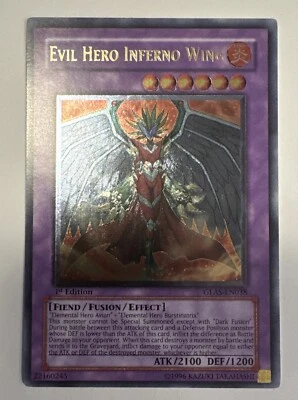 Yugioh Evil Hero Inferno Wing GLAS-EN038 Ultimate Rare 1st Edition - Image 1 of 4
