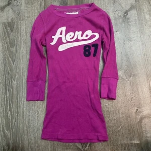 T-shirt Aeropostale Juniors magenta elasticizzata manica 3/4 maglia waffle logo taglia S - Foto 1 di 4