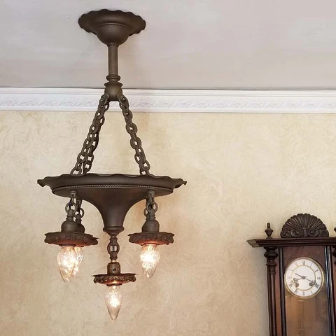 750b Antique 1910s 20s Quality Brass Ceiling Light Chandelier victorian Cover