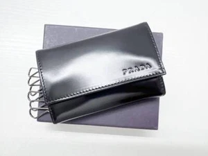 PRADA Prada logo box calf smooth leather 6 row key case black M25U - Picture 1 of 10
