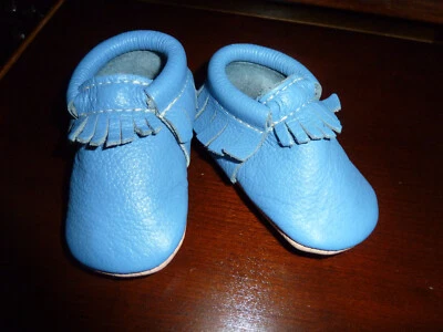 Mocasines de cuero premium suaves azules recién escogidos zapatos para recién nacidos talla 2 EE. UU. Nuevos Foto 1 de 4