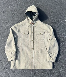 VTG 70s 80s Woolrich Tweed Reversible Hooded Jacket Herringbone Striped Sz L USA - Picture 1 of 16