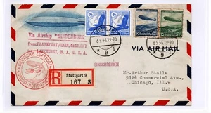 1936 Germany Hindenburg Zeppelin LZ 129 Registered FF Cover to Lakehurst USA - Picture 1 of 3