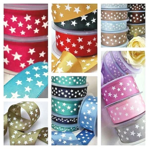 1m -15,24,38mm SILKY HIGH QUALITY STAR RIBBON,CHRISTMAS,CRAFT PRINTED BOTH SIDES - Picture 1 of 23