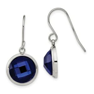 Stainless Steel Polished with Blue Glass Dangle Shepherd Hook Earrings - Picture 1 of 3