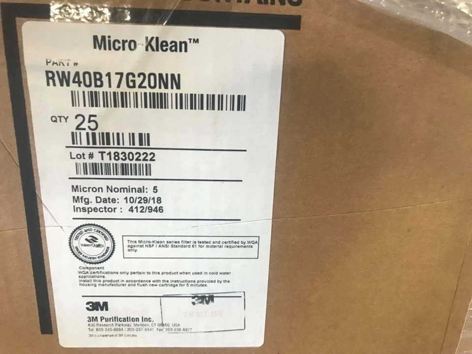 3M Micro-Klean RW Series Filter Cartridge, 25 per case, RW40B17G20NN - Image 1 of 2