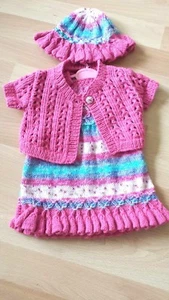 baby girls smock dress with matching cardigan and hat 18"fit up to 3 mths - Picture 1 of 5