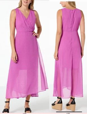 NUEVO Vestido Jaclyn Smith Estampado Gasa Frontal Envolvente Rosa Talla Grande 1X Foto 1 de 4