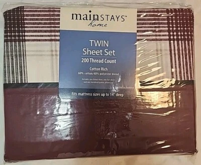 Mainstays Twin Flat Sheet Set 200 Thread Count-Odyssey Bordeaux-Made In Brazil - Image 1 of 4