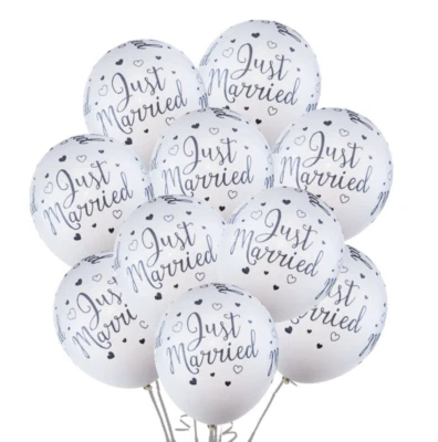 Just Married Balloons Latex Wedding Party Mr Mrs Love Hearts Balloon 12" UK  - Image 1 of 4