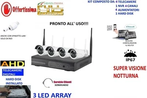KIT VIDEOSORVEGLIANZA WIRELESS IP AHD HD 4 TELECAMERE LED ARRAY HARD DISK 250GB - Foto 1 di 4