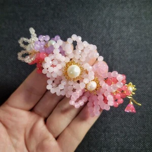 L13 Romantic Blossom Magic Hair Clip #2 With Pearls And Pink Stones - Picture 1 of 2