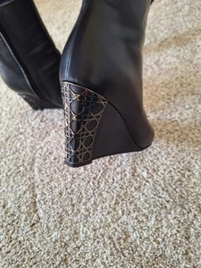 Christian Dior Leather Wedge Cannage Leather Boots 37.5 (7.5) - Picture 1 of 12