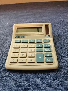 Vintage Victor 1100 Mini Desk Calculator Solar Power Blue White - 5 in x 4 in - Picture 1 of 7
