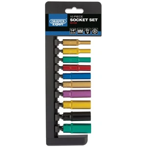 Draper 1/4"D 10 Piece Metric Coloured Deep Socket Set Contents 4-13mm 50158 - Picture 1 of 1