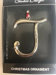 New in box "J" Christmas Ornament in silver tone with clear Rhinestones. - Picture 1 of 2