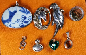 Lote de 8 colgantes mixtos vintage de plata de ley con corazón de loro Silpada de China rota - Imagen 1 de 12