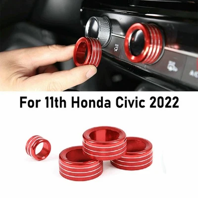 Para 11ª Honda Civic 2022 Coche Interruptor de Volumen de CA Perilla Anillo Botón Cubierta 4 Piezas Borde Foto 1 de 4