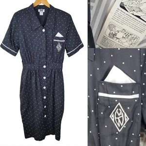 Vintage NEW Shirt Dress size 14 Petite Midi Grunge Secretary Career Polkadot - Picture 1 of 12