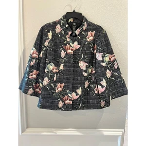 Chico's Black Label Damen Blumen Vögel Blazer Jacke Größe 2 Large 3/4 Arm - Bild 1 von 6