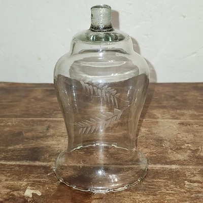Vintage Clear Glass Peg Cup Votive Candle Holder Sconce Etched Leaf 5.5" - Image 1 of 4