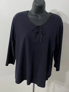 Camisa deportiva Karen Scott para mujer talla XL Top negra manga 3/4 mezcla de algodón - Imagen 1 de 8