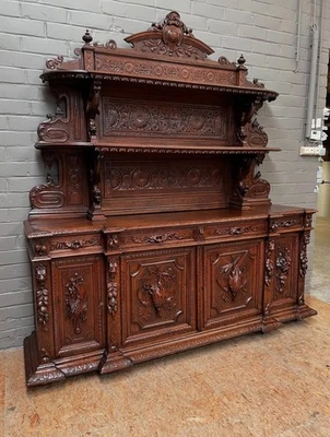ARRIVES MAR 2026 Antique French Hunting Black Forest Sideboard Buffet Vaisselier - Image 1 of 4